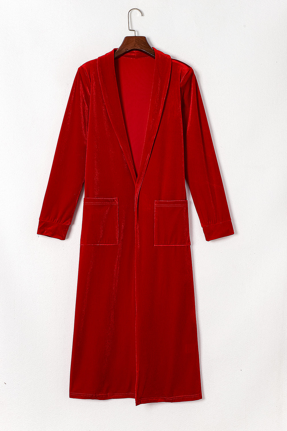 Velvet Elegant Pocket Open Front Long Cardigan