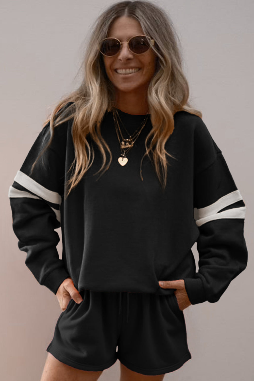 Varsity Striped Sweatshirt and Shorts Set