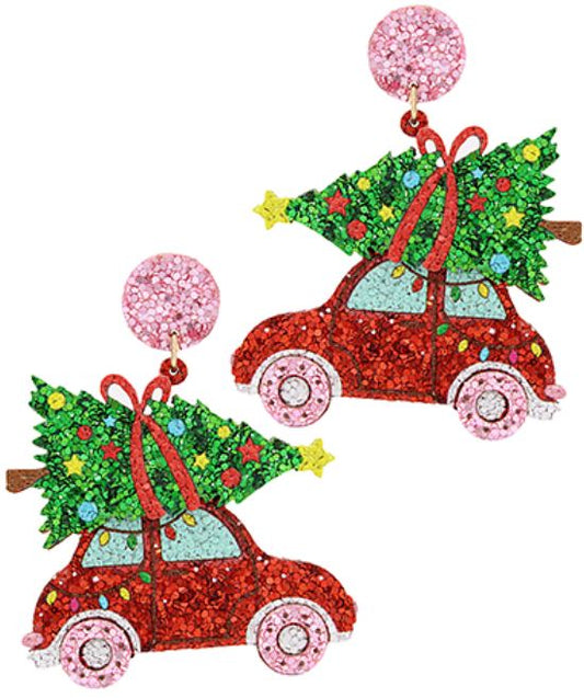 Christmas Tree & Car Glitter Earrings