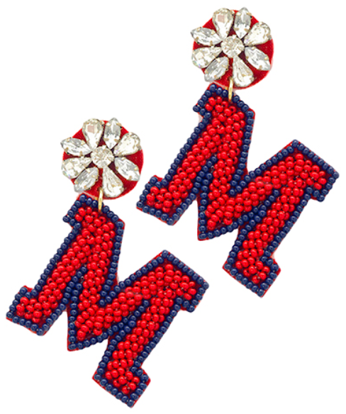 Ole Miss Beaded Dangle - Hotty Toddy Ya'll