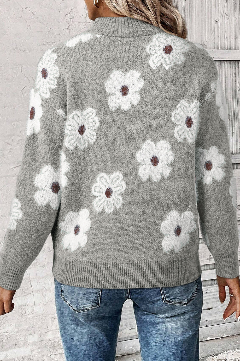 Floral Half Zip Sweater