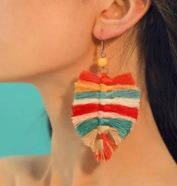 Hand-woven Leaves Tassel Earrings
