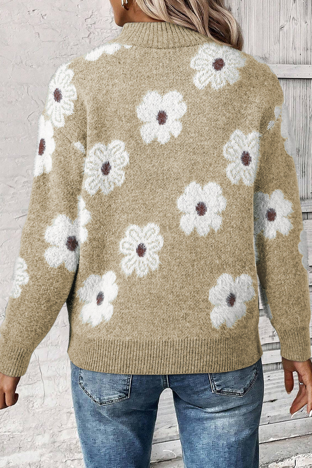 Floral Half Zip Sweater