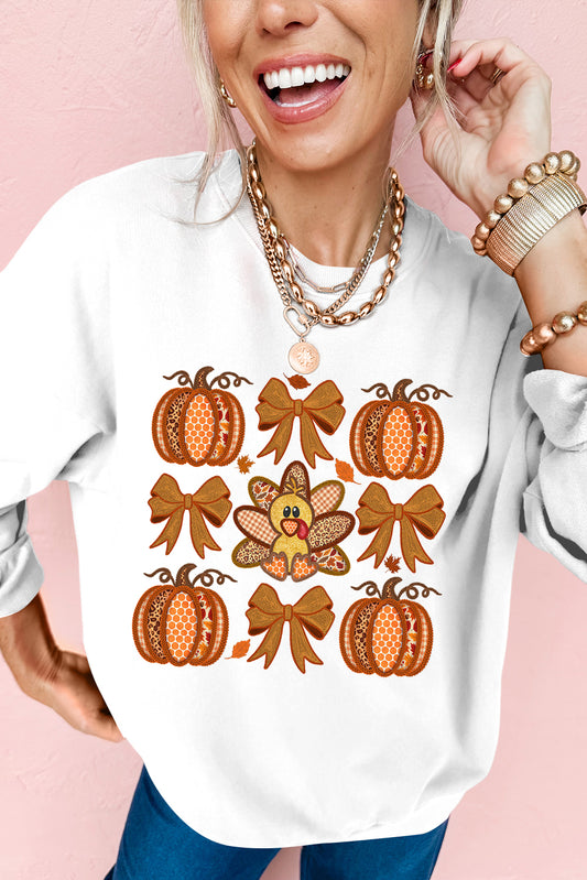 Turkey Fall Pumpkin Bow Sweatshirt