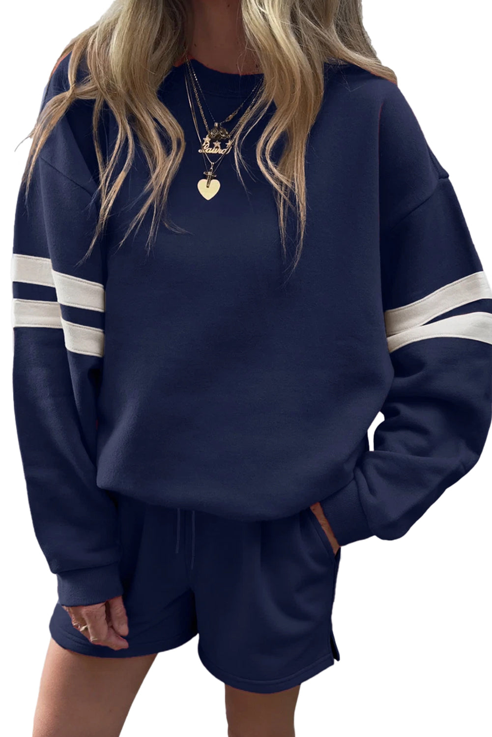 Varsity Striped Sweatshirt and Shorts Set