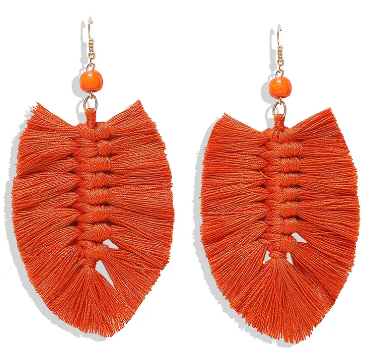 Hand-woven Leaves Tassel Earrings