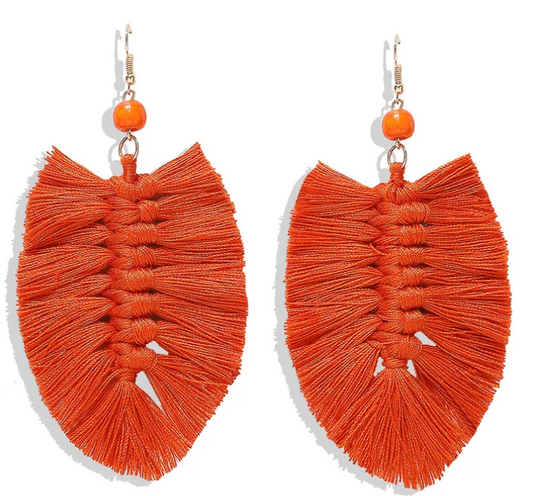 Hand-woven Leaves Tassel Earrings