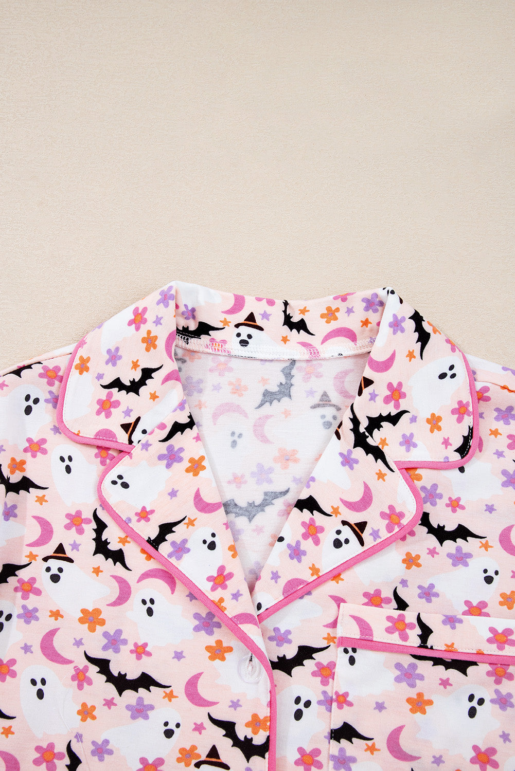 Pink Floral Halloween Ghost Long Pajama Set