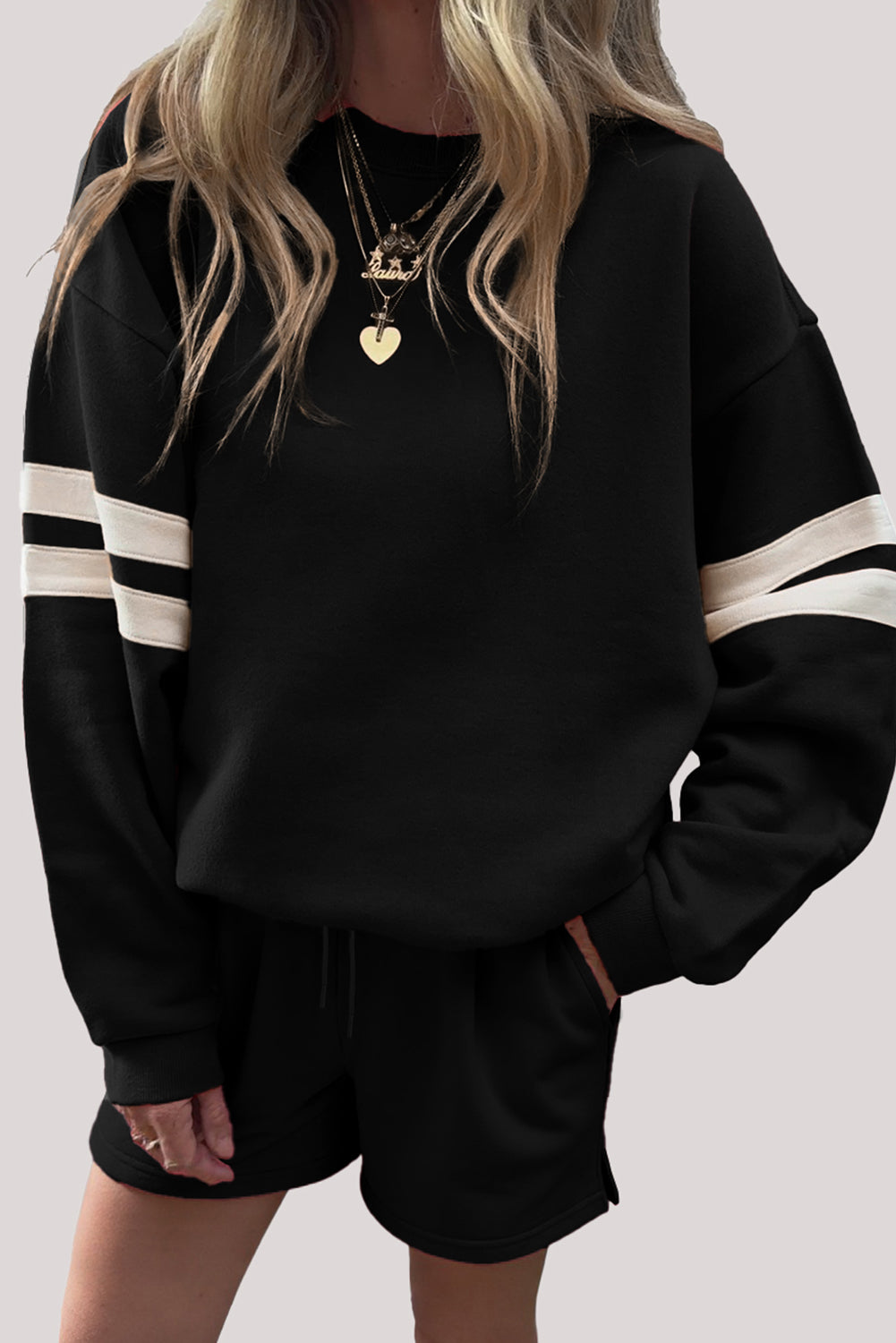 Varsity Striped Sweatshirt and Shorts Set