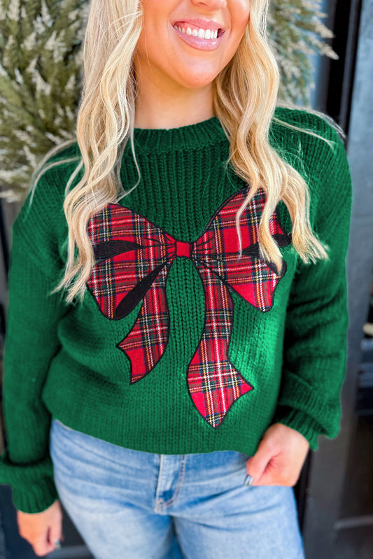 Plaid Bow Christmas Sweater