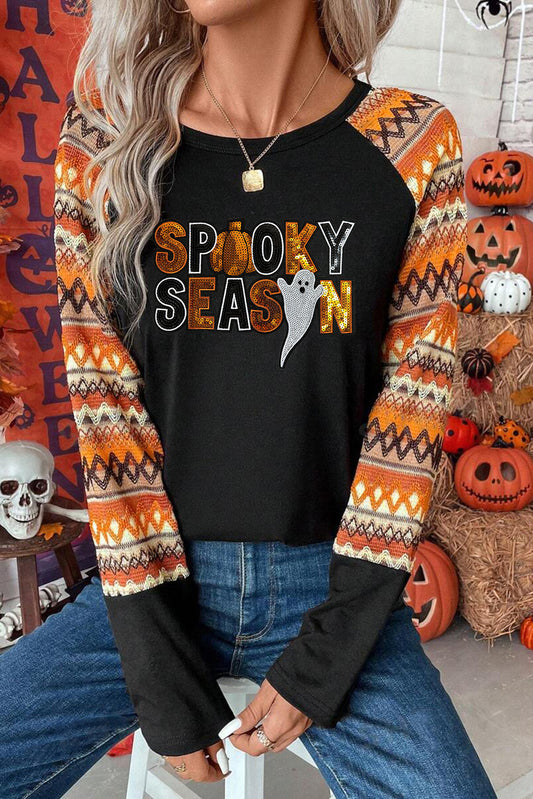 SPOOKY SEASON Sequins Long Sleeve Top