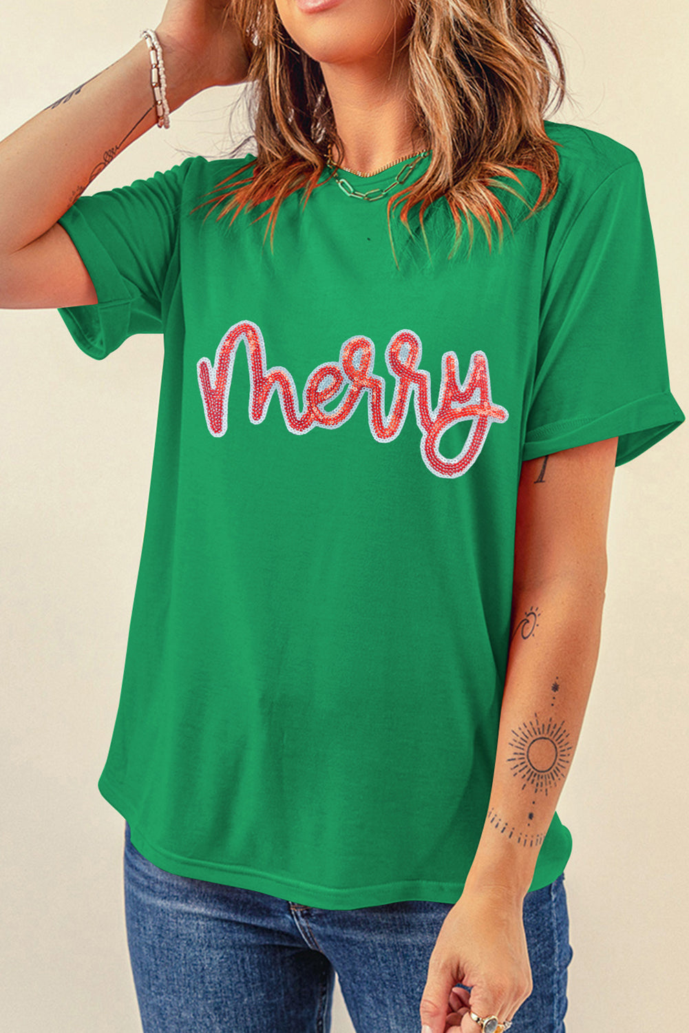 Merry Letter Sequin Tee