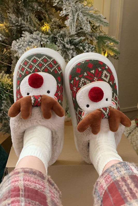 Christmas Reindeer Plush Home Slippers