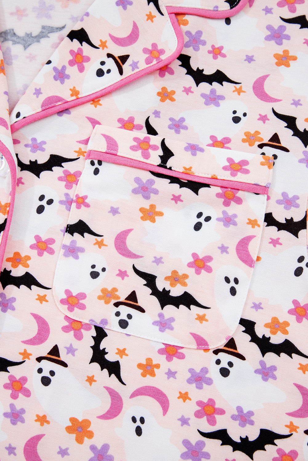 Pink Floral Halloween Ghost Long Pajama Set