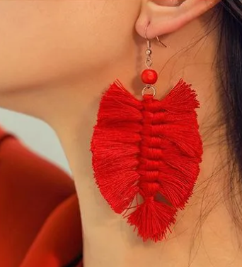 Hand-woven Leaves Tassel Earrings