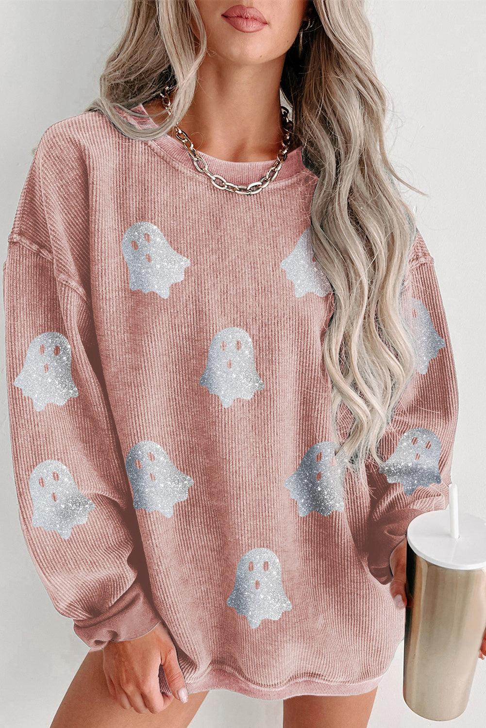 Glitter Halloween Ghost Corded Sweatshirt