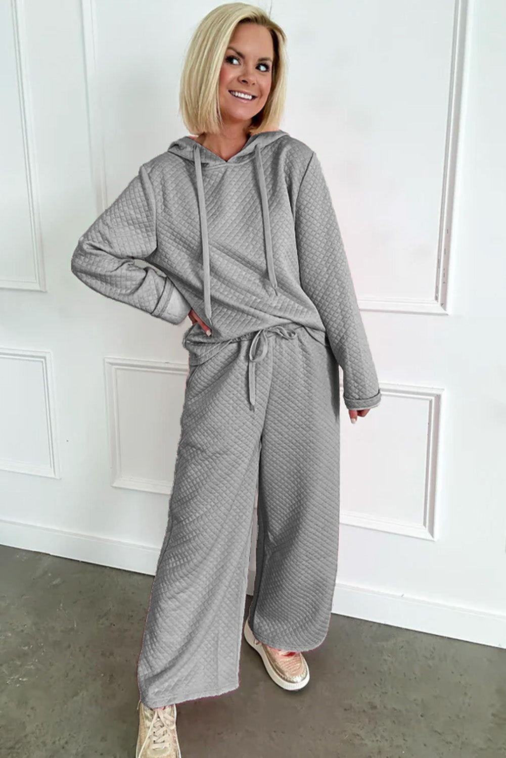 Long Sleeve Hooded Pullover & Wide Leg Pants Set