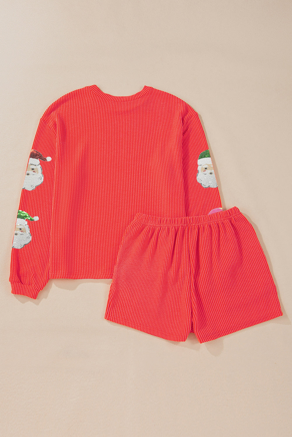Twisted Ribbed Father Christmas Sequins Shorts Set