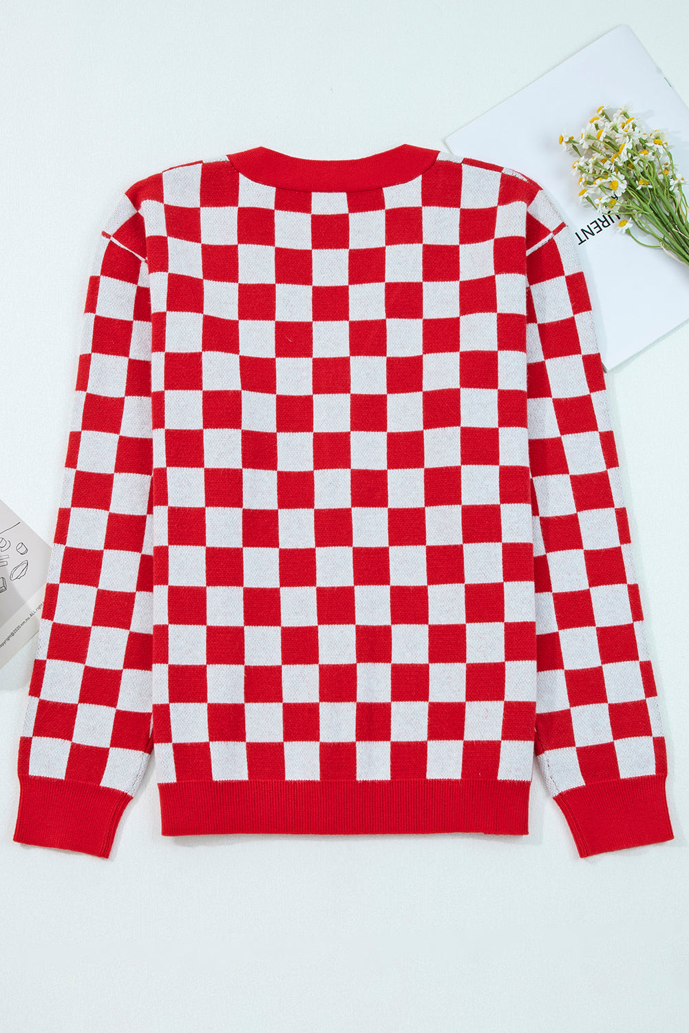 Checkered Christmas Tree Knit Cardigan