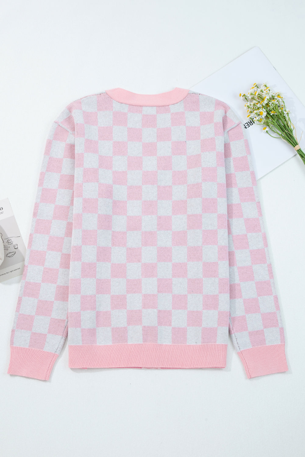 Checkered Christmas Tree Knit Cardigan