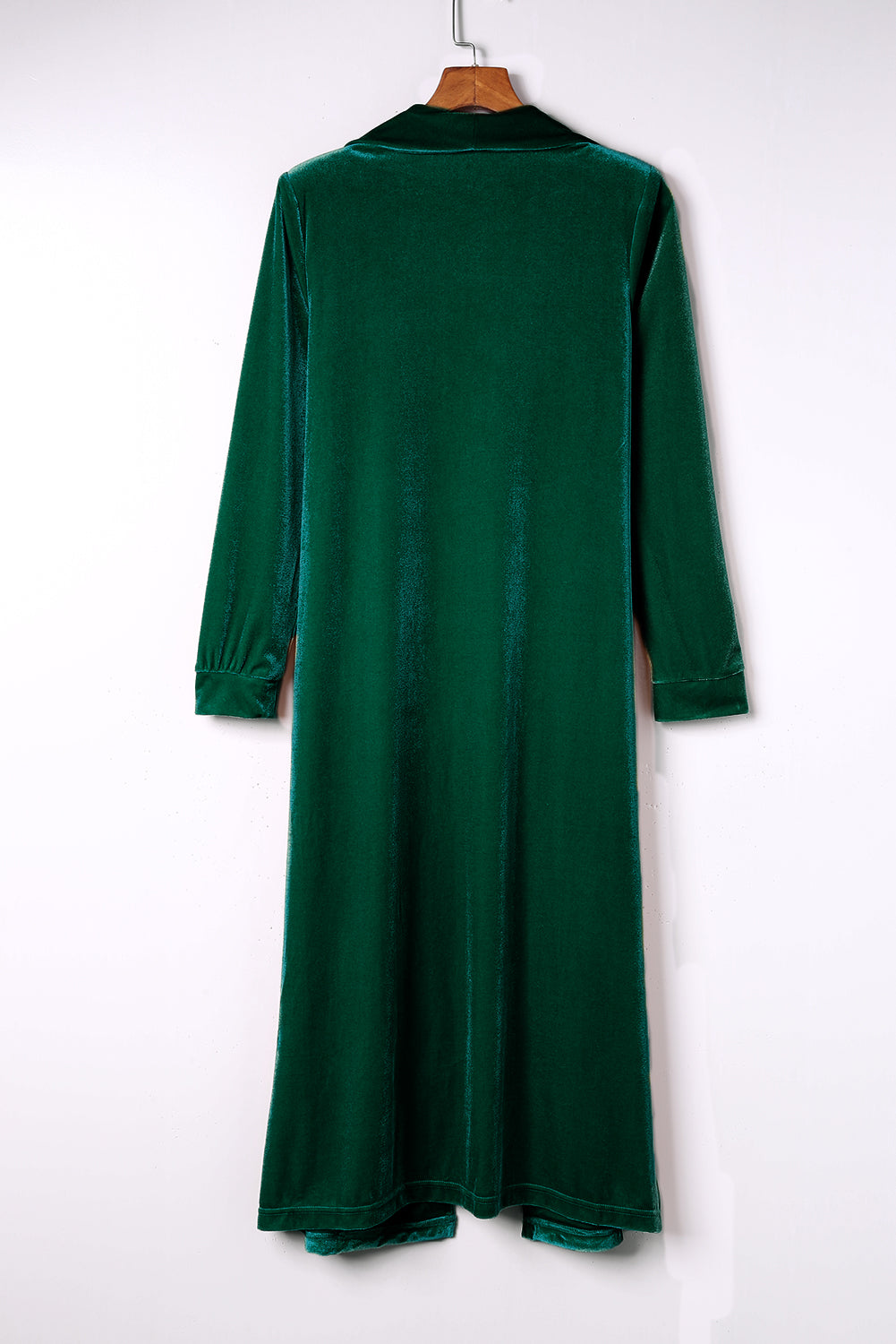 Velvet Elegant Pocket Open Front Long Cardigan