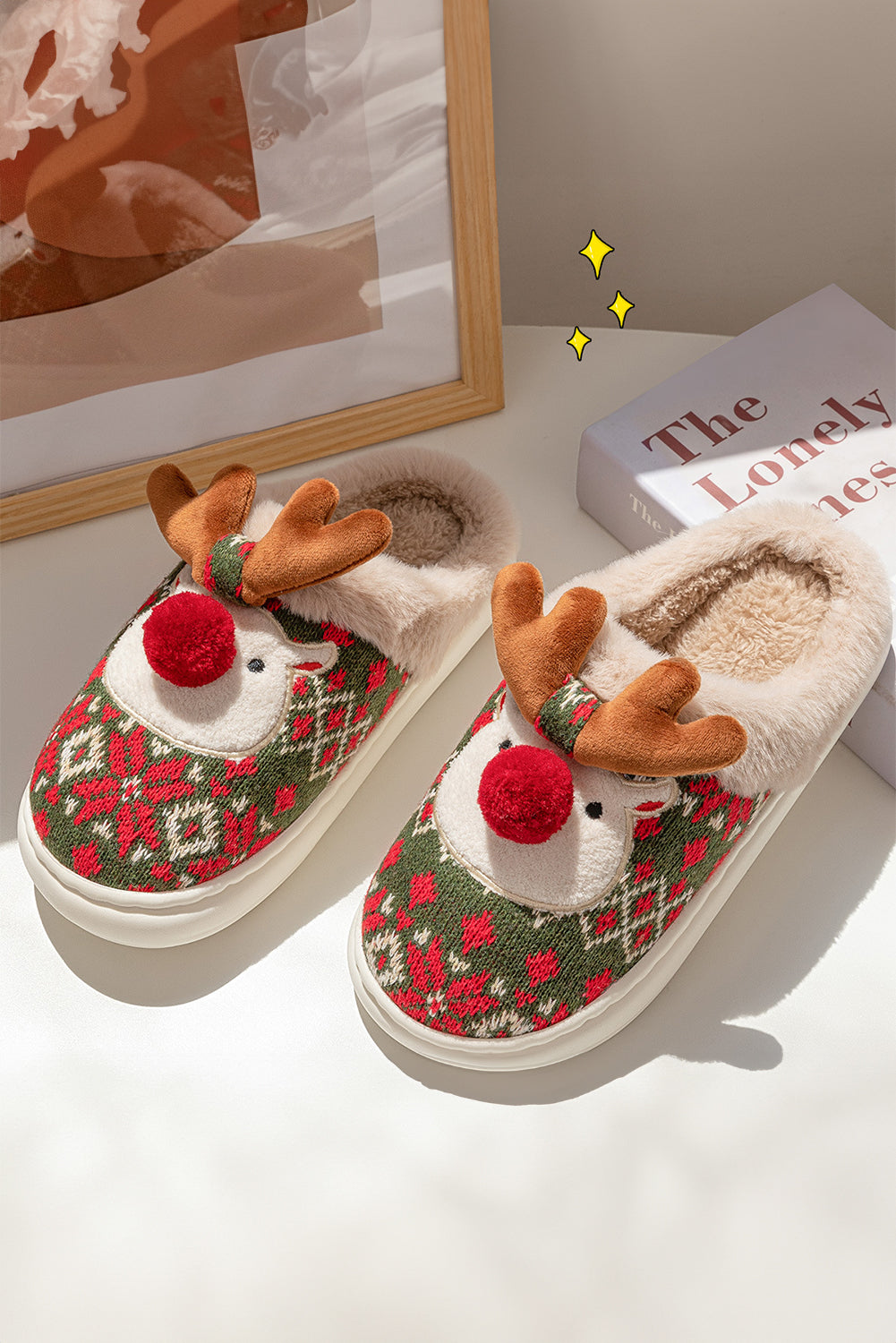 Christmas Reindeer Plush Home Slippers
