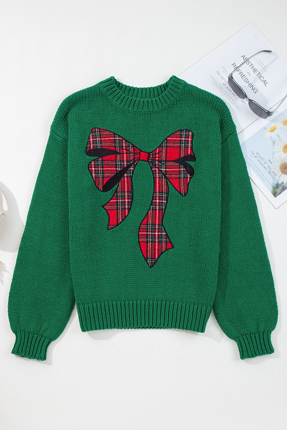 Plaid Bow Christmas Sweater