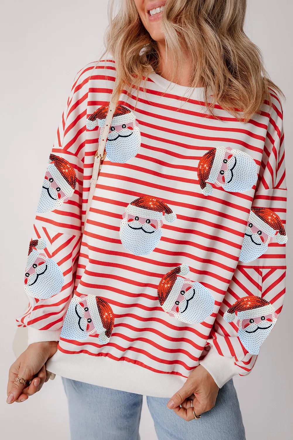 Stripe Sequin Santa Claus Sweatshirt