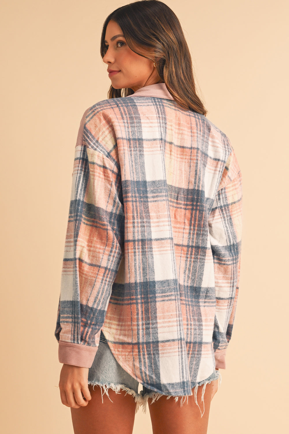 Plaid Corduroy Patchwork Pocket Loose Shacket