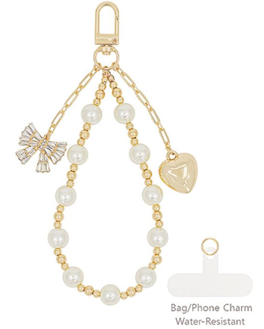 Bow Pearl Bag Charm and Phone Wristlet