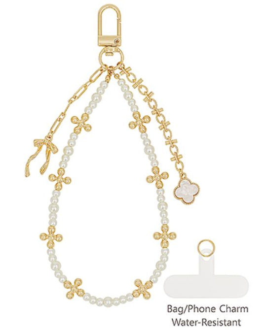 Clover and Pearl Bag Charm or Phone Wristlet