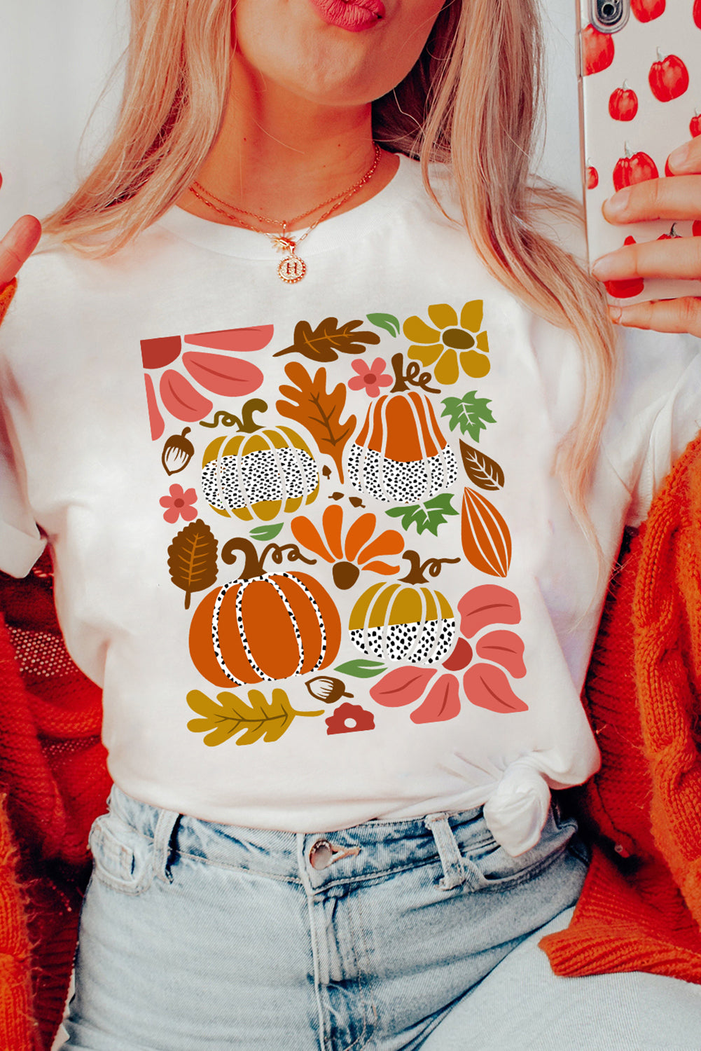 Pumpkin Flower Cotton Blend Tee
