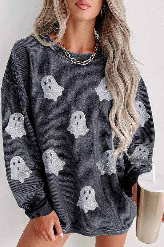 Glitter Halloween Ghost Corded Sweatshirt