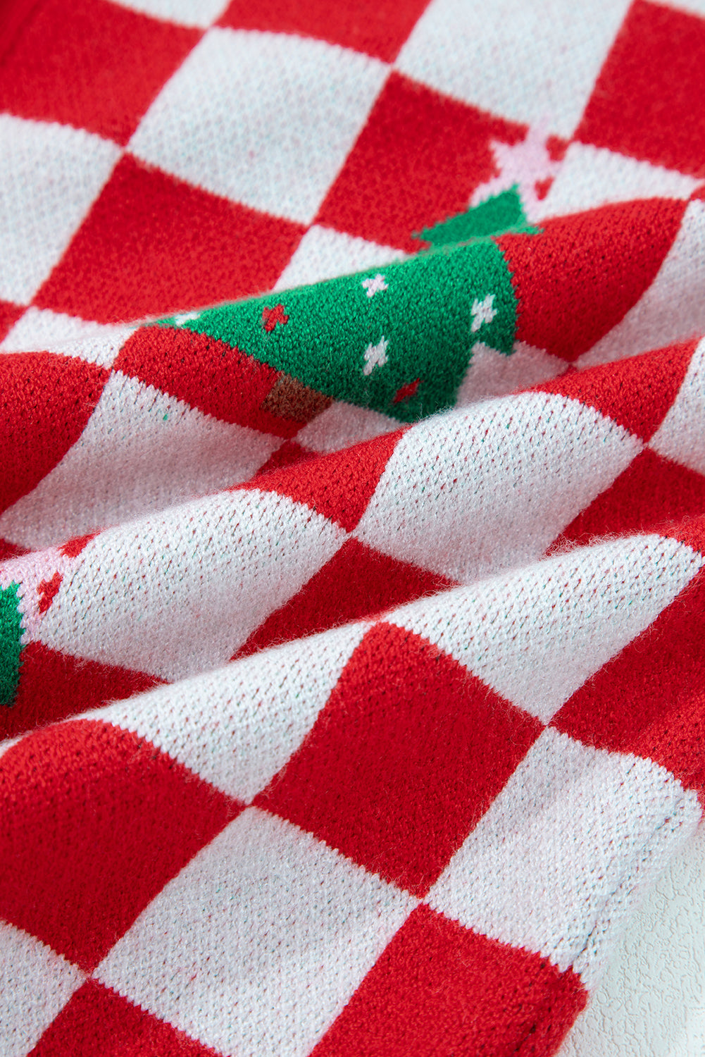 Checkered Christmas Tree Knit Cardigan