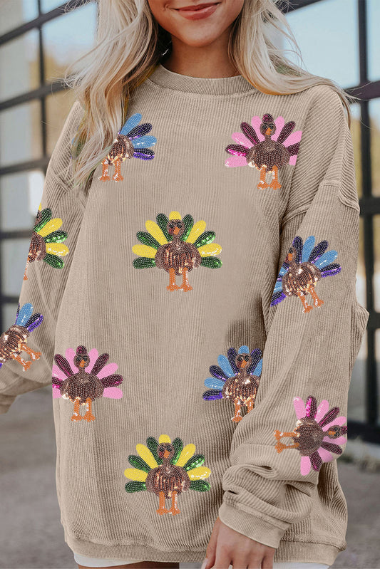 Turkey Sequin Corded Baggy Sweatshirt