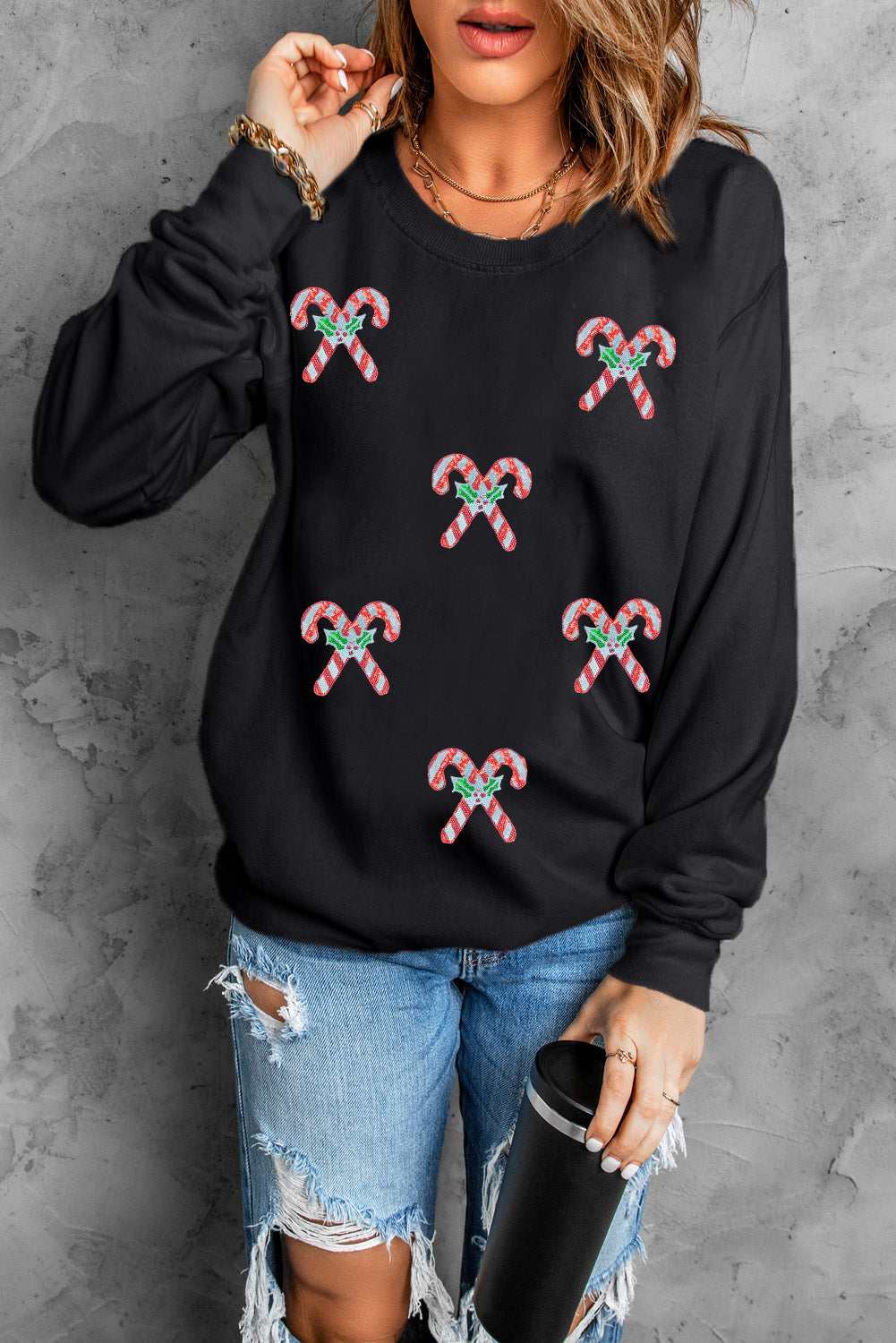 Black Candy Cane Sweatshirt
