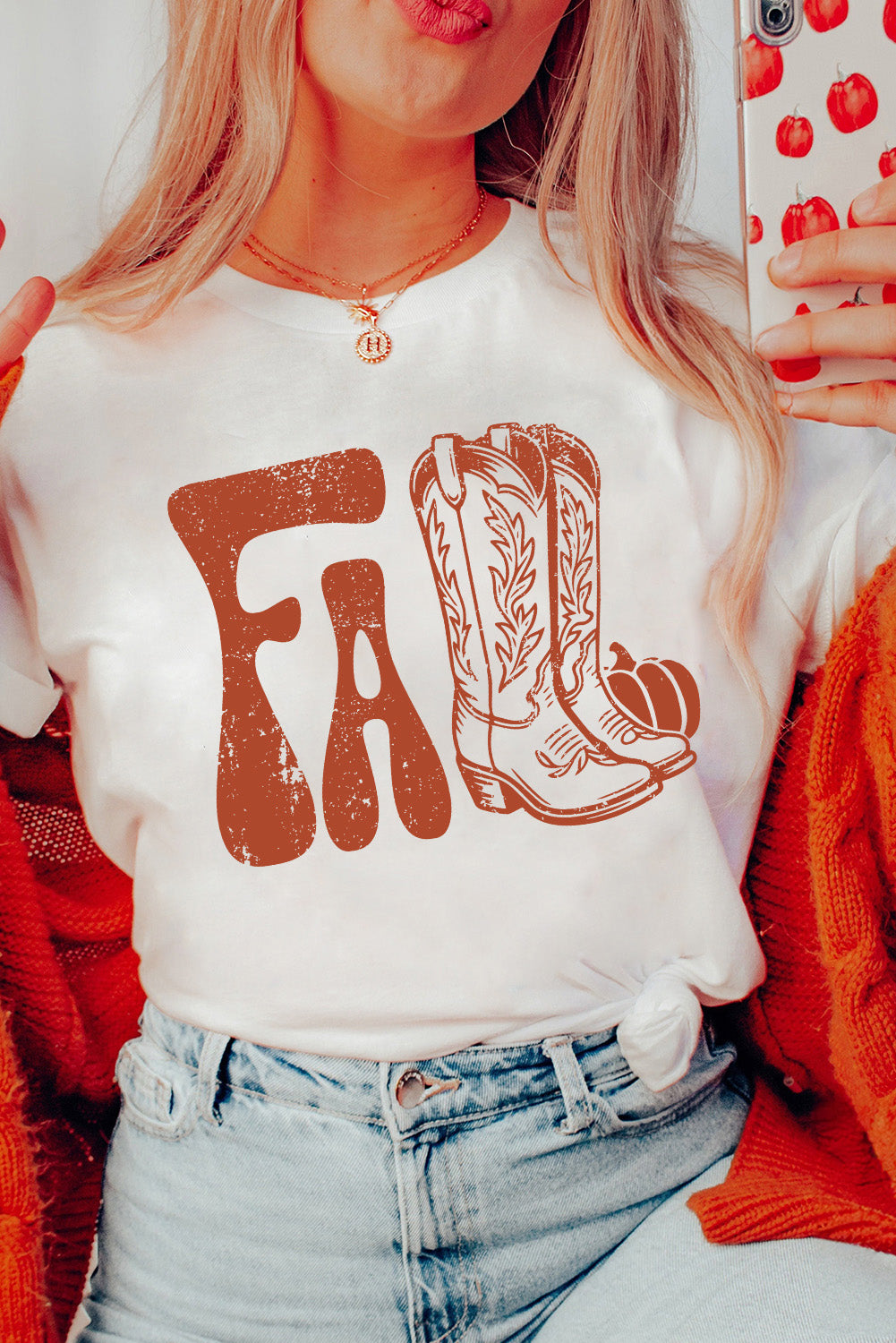 White FALL Boots Cracking Heat Transfer Printing Graphic T Shirt