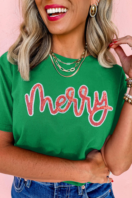 Merry Letter Sequin Tee