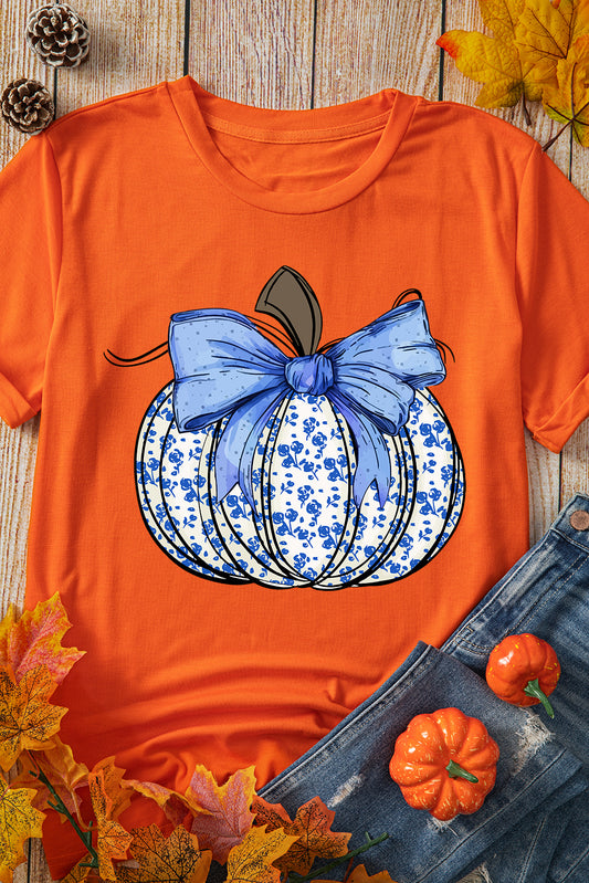 Floral Pumpkin Bow T Shirt