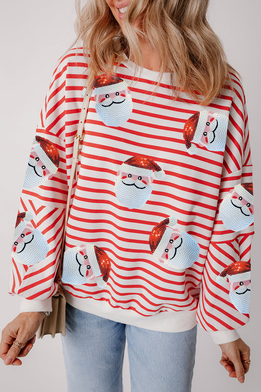 Stripe Sequin Santa Claus Sweatshirt