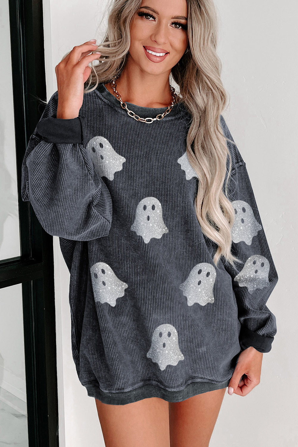 Glitter Halloween Ghost Corded Sweatshirt