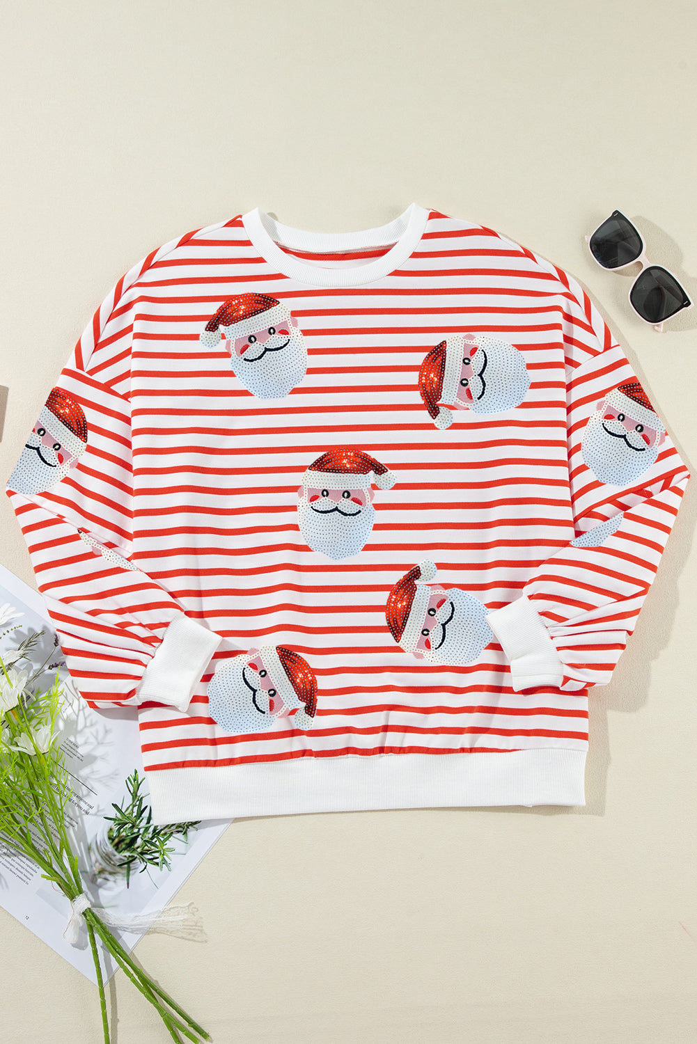 Stripe Sequin Santa Claus Sweatshirt