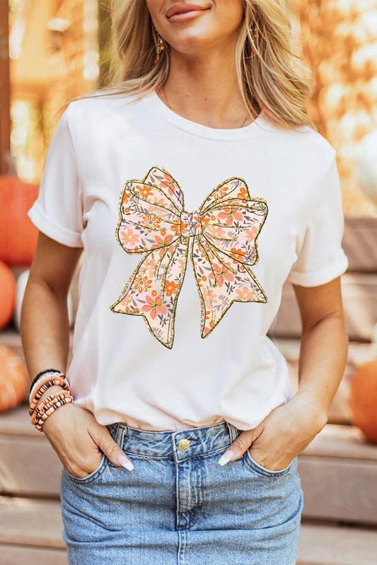 Glitter Trim Floral Bow T Shirt