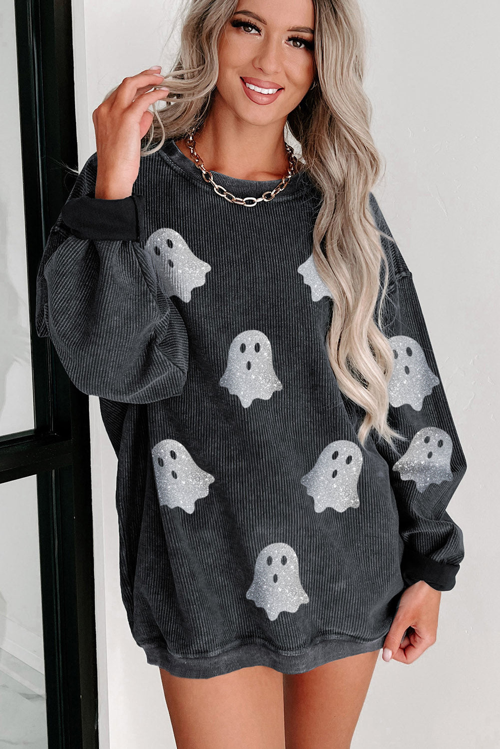 Glitter Halloween Ghost Corded Sweatshirt