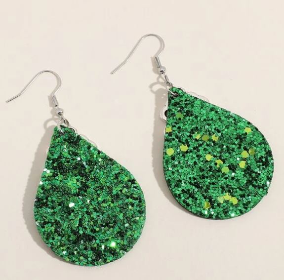 St. Patrick's Clover & Glitter Dangle Earrings